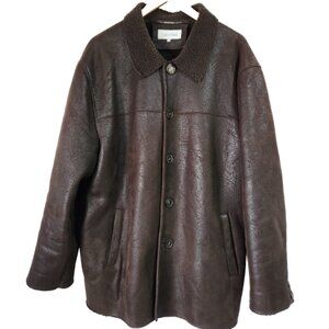 Calvin Klein Coat Mens Size XL Brown Button Up Polyester Faux Sherpa Lining